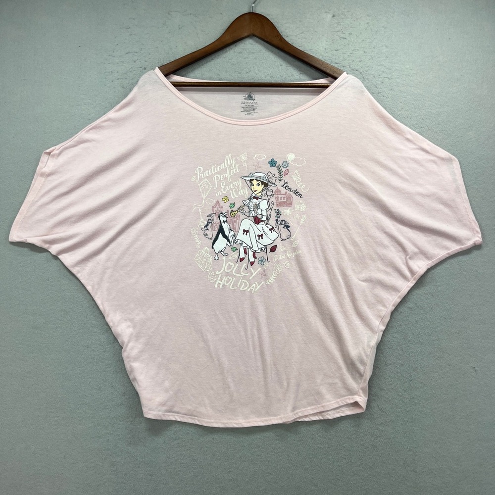 Disney Mary Poppins Jolly Holiday Top Womens XL Pink Batwing Tee Shirt London
